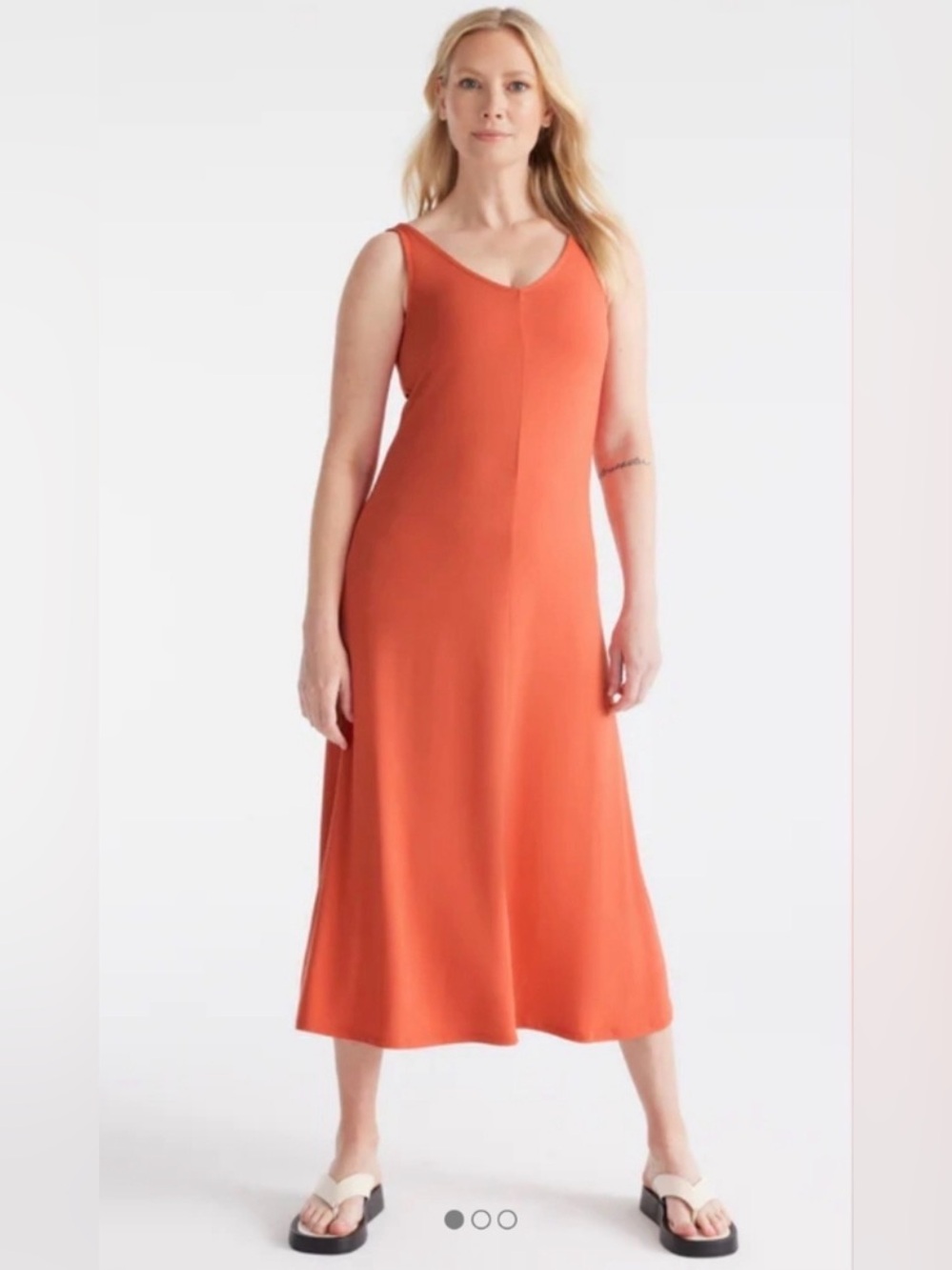 Knix Sleeveless Long Modal Tank Dress, Lightweight. Sunset Orange. Size L